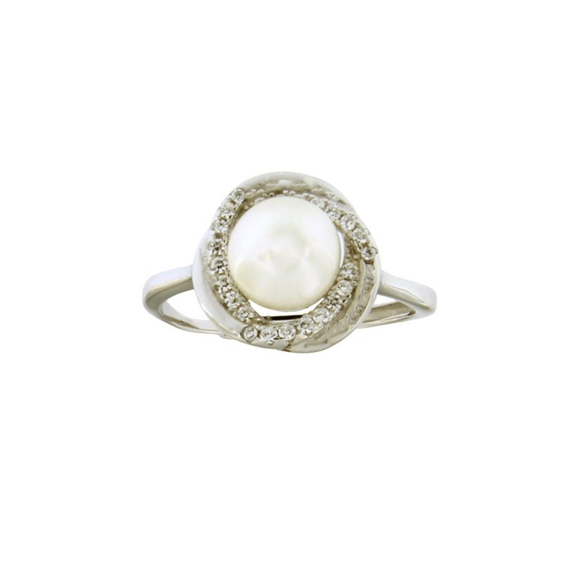 anello in argento 925 con perla e zirconi mod. r1742 [29ecb19c]