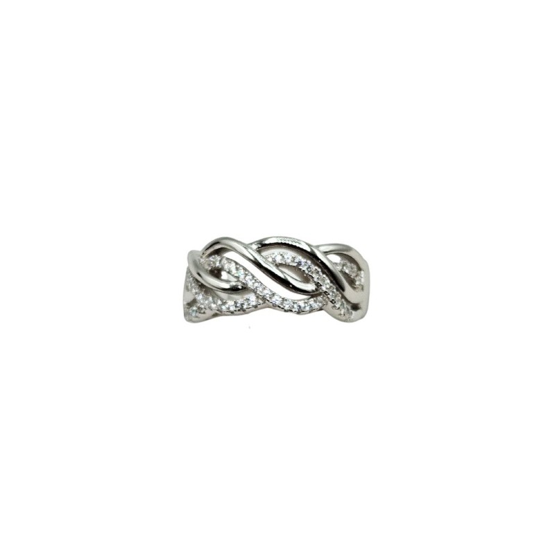 anello intrecciato in argento e zirconi mod. r1785 [b37fa51c]
