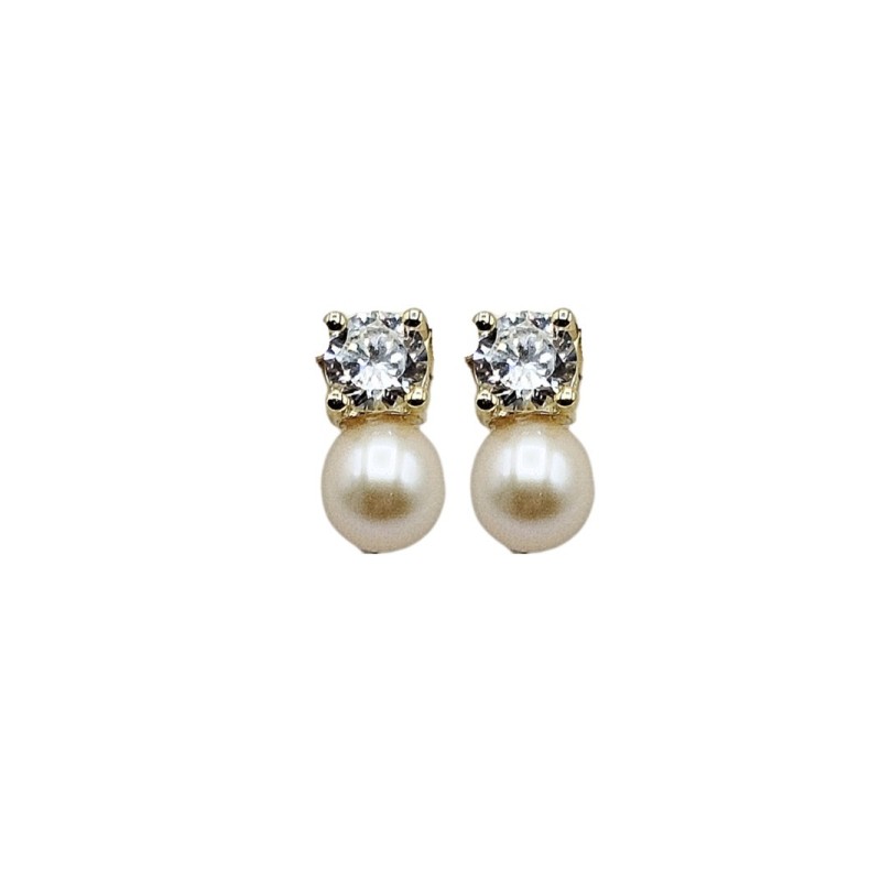 orecchini in argento dorato con zirconi e perle mod. tghea2189 [ac1d591c]