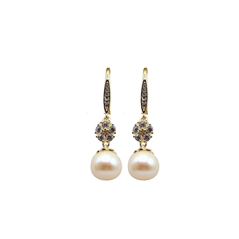 orecchini in argento dorato fiore con perla mod. tghea2175 [e9ad96f0]