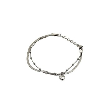 bracciale fettuccina in argento 2 fili con cuore mod. ncbr1200 [0010b91f]