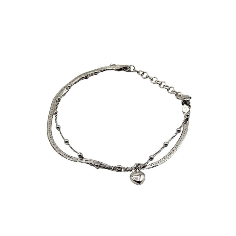 bracciale fettuccina in argento 2 fili con cuore mod. ncbr1200 [0010b91f]