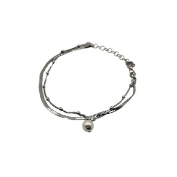 bracciale in argento maglia fettuccina 2 fili con perla mod. ncbr1238 [ffb2711a]