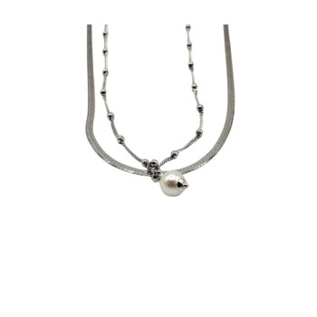 collana fettuccina in argento 2 fili con perla mod. nccl2187 [18399517]