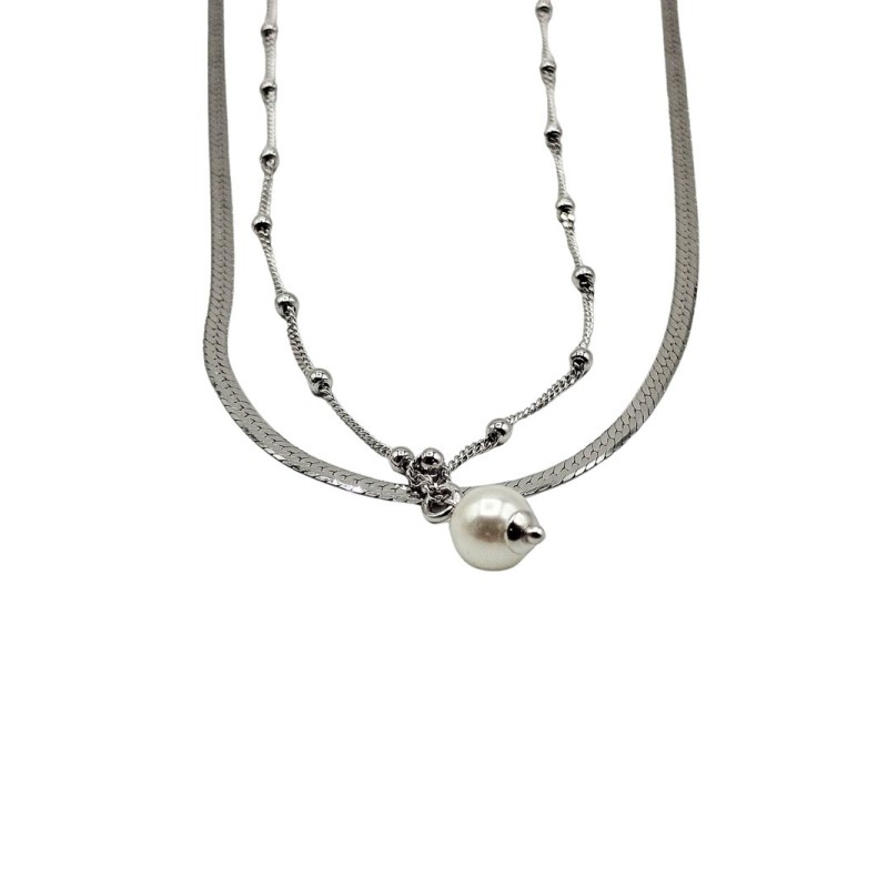 collana fettuccina in argento 2 fili con perla mod. nccl2187 [18399517]