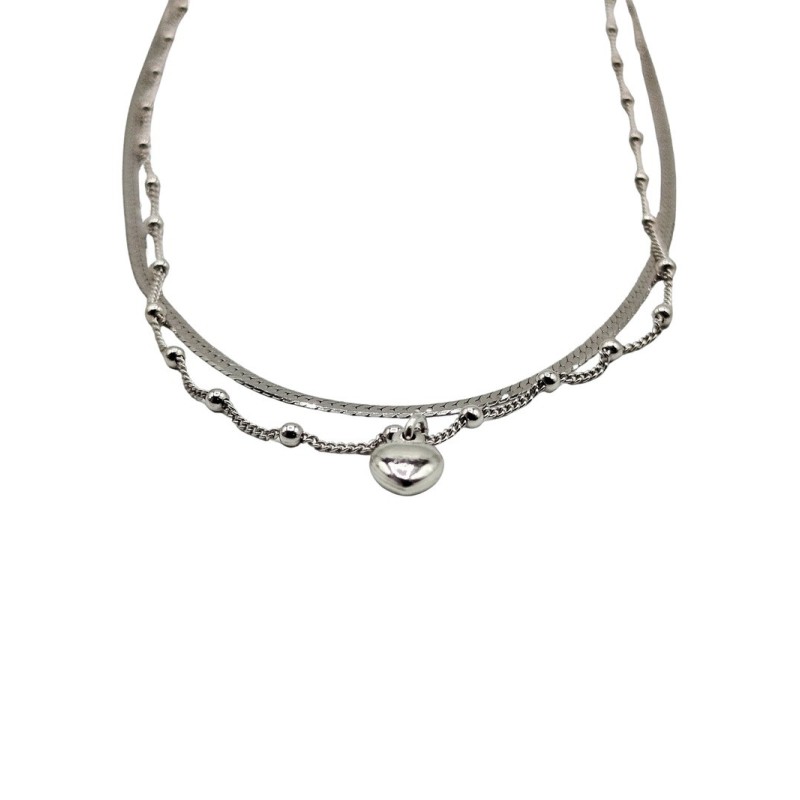 collana fettuccina in argento 2 fili con cuore mod. nccl2225 [5278c38a]