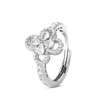 Anello con motivo floreale definito da zirconi e fiore centrale crystal mod. xan224 [b2a66788]