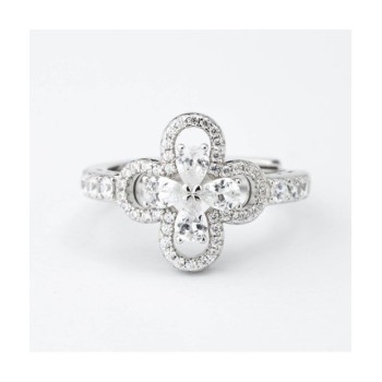 Anello con motivo floreale definito da zirconi e fiore centrale crystal mod. xan224 [dc9de581]
