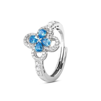 Anello con motivo floreale definito da zirconi e fiore centrale acquamarina mod. xan224a [1efe546b]
