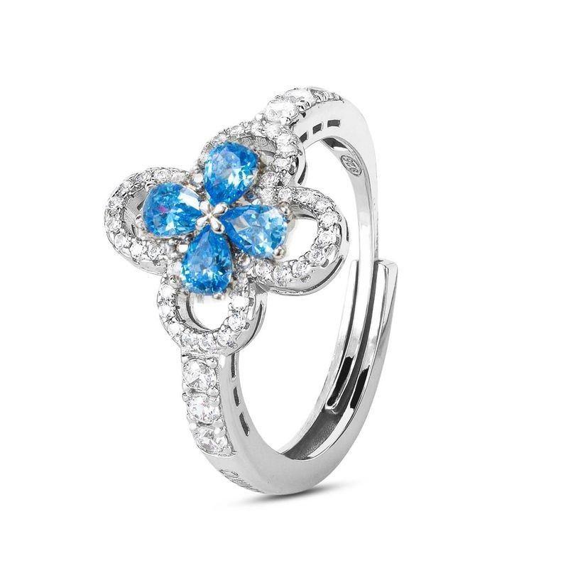 Anello con motivo floreale definito da zirconi e fiore centrale acquamarina mod. xan224a [1efe546b]