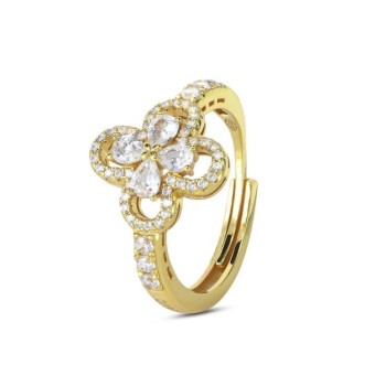 Anello placcato oro giallo con motivo floreale definito da zirconi e fiore centrale crystal mod. xan224d [85e0ee6d]