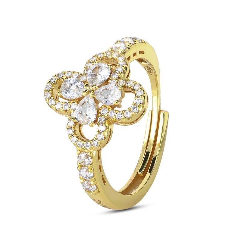 Anello placcato oro giallo con motivo floreale definito da zirconi e fiore centrale crystal mod. xan224d [85e0ee6d]