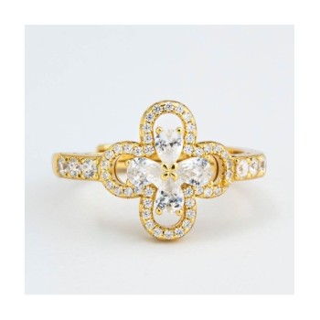 Anello placcato oro giallo con motivo floreale definito da zirconi e fiore centrale crystal mod. xan224d [ebdb6c64]