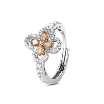 Anello con motivo floreale definito da zirconi e fiore centrale peach mod. xan224t [f5286470]