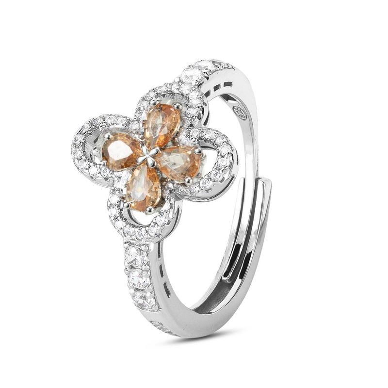 Anello con motivo floreale definito da zirconi e fiore centrale peach mod. xan224t [f5286470]