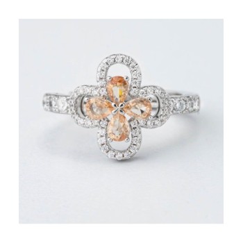 Anello con motivo floreale definito da zirconi e fiore centrale peach mod. xan224t [9b13e679]