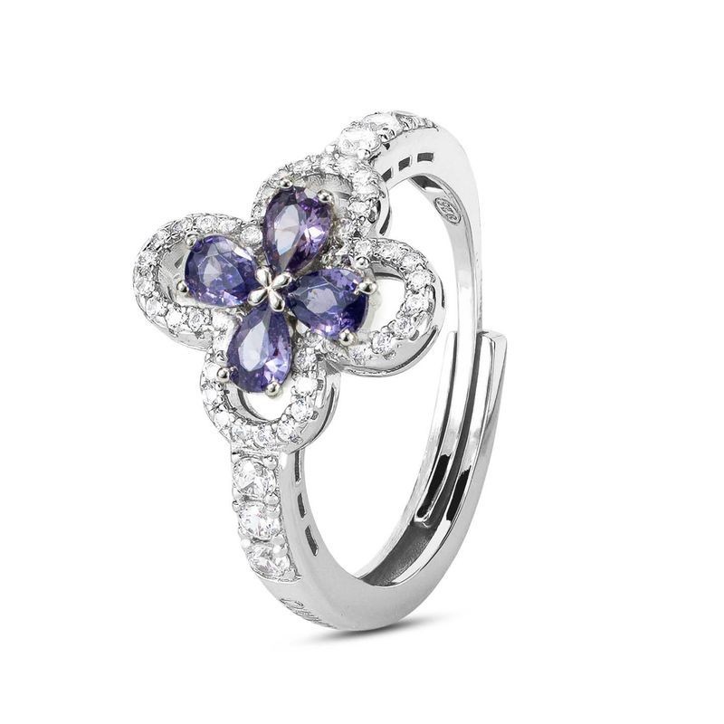 Anello con motivo floreale definito da zirconi e fiore centrale ametista mod. xan224v [fb71d573]