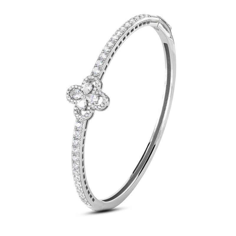Bracciale rigido con motivo floreale definito da zirconi e fiore centrale crystal mod. xb1048 [0453bff0]
