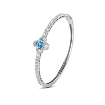 Bracciale rigido con motivo floreale definito da zirconi e fiore centrale acquamarina mod. xb1048a [41b81d75]