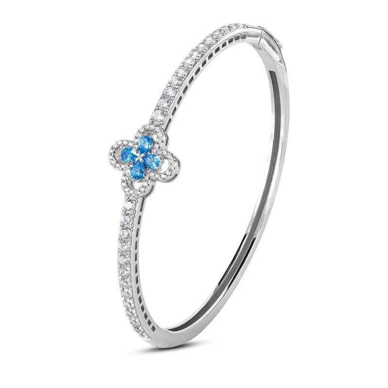 Bracciale rigido con motivo floreale definito da zirconi e fiore centrale acquamarina mod. xb1048a [41b81d75]