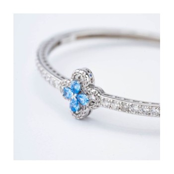 Bracciale rigido con motivo floreale definito da zirconi e fiore centrale acquamarina mod. xb1048a [2f839f7c]