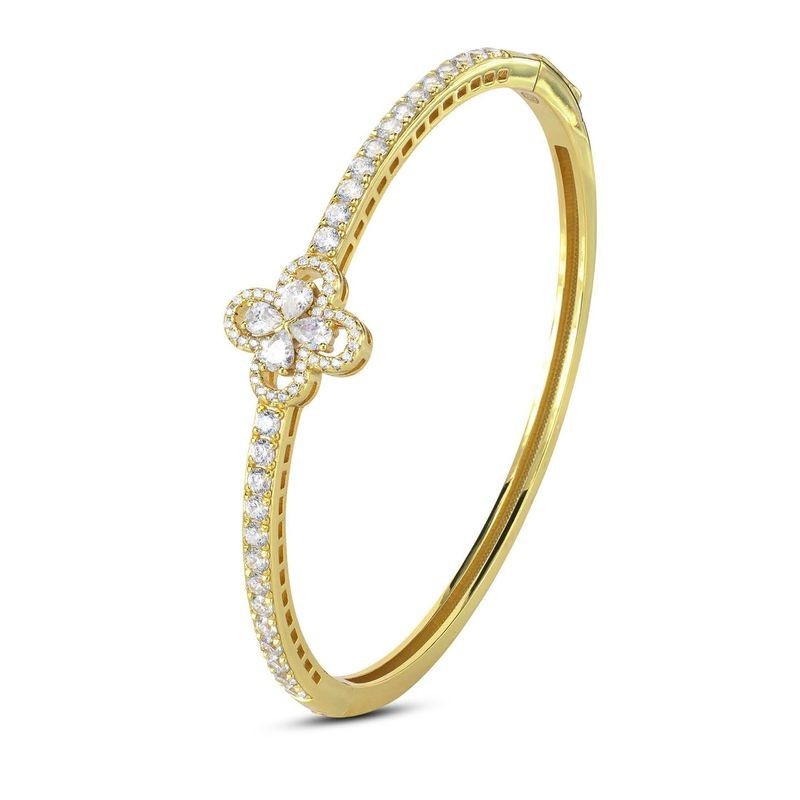 Bracciale rigido placcato oro giallo con motivo floreale definito da zirconi e fiore centrale crystal mod. XB1048D [daa6a773]