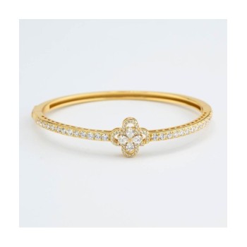 Bracciale rigido placcato oro giallo con motivo floreale definito da zirconi e fiore centrale crystal mod. XB1048D [b49d257a]