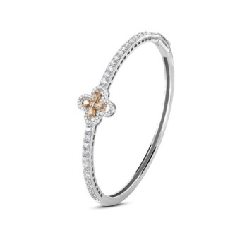 Bracciale rigido con motivo floreale definito da zirconi e fiore centrale peach mod. xb1048t [aa6e2d6e]