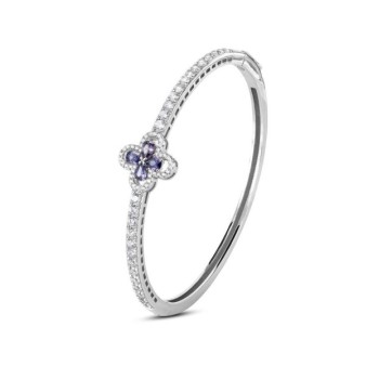 Bracciale rigido con motivo floreale definito da zirconi e fiore centrale ametista mod. xb1048v [a4379c6d]