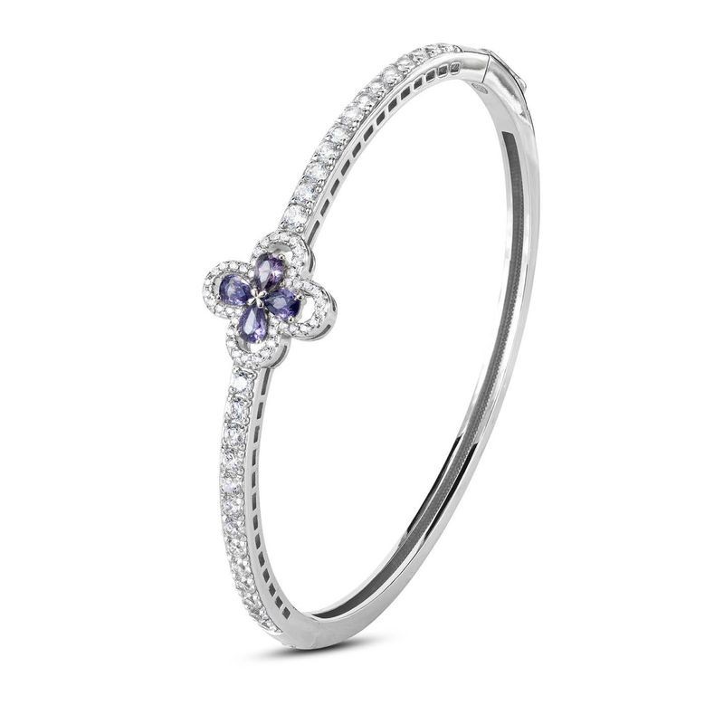 Bracciale rigido con motivo floreale definito da zirconi e fiore centrale ametista mod. xb1048v [a4379c6d]