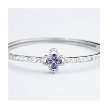 Bracciale rigido con motivo floreale definito da zirconi e fiore centrale ametista mod. xb1048v [ca0c1e64]
