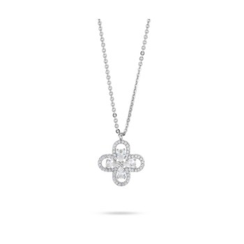 Collana girocollo con quadrifoglio pendente definito da zirconi e fiore centrale crystal mod. xgr751 [8a5b355f]