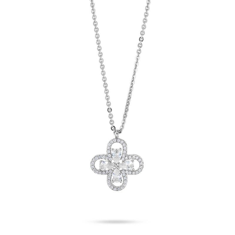 Collana girocollo con quadrifoglio pendente definito da zirconi e fiore centrale crystal mod. xgr751 [8a5b355f]