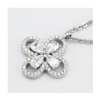 Collana girocollo con quadrifoglio pendente definito da zirconi e fiore centrale crystal mod. xgr751 [e460b756]
