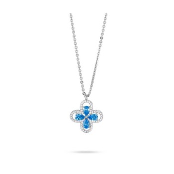 Collana girocollo con quadrifoglio pendente definito da zirconi e fiore centrale acquamarina mod. xgr751a [f2dd7536]