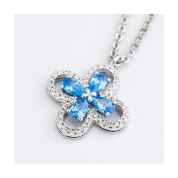 Collana girocollo con quadrifoglio pendente definito da zirconi e fiore centrale acquamarina mod. xgr751a [9ce6f73f]