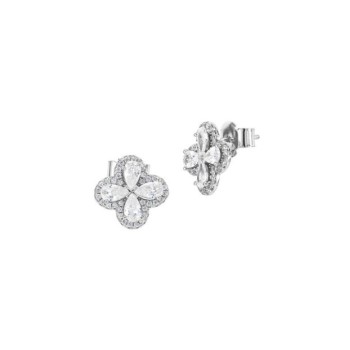 Orecchini a lobo con quadrifoglio in pavè di zirconi e fiore crystal al centro mod. xor769 [3af6be42]