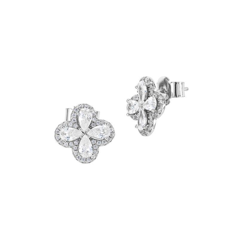 Orecchini a lobo con quadrifoglio in pavè di zirconi e fiore crystal al centro mod. xor769 [3af6be42]
