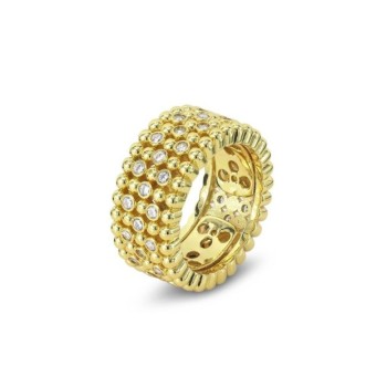 Anello placcato oro giallo a fascia larga con texture sferica e zirconi incastonati Mod.XAN226DG [f3cacd5b]