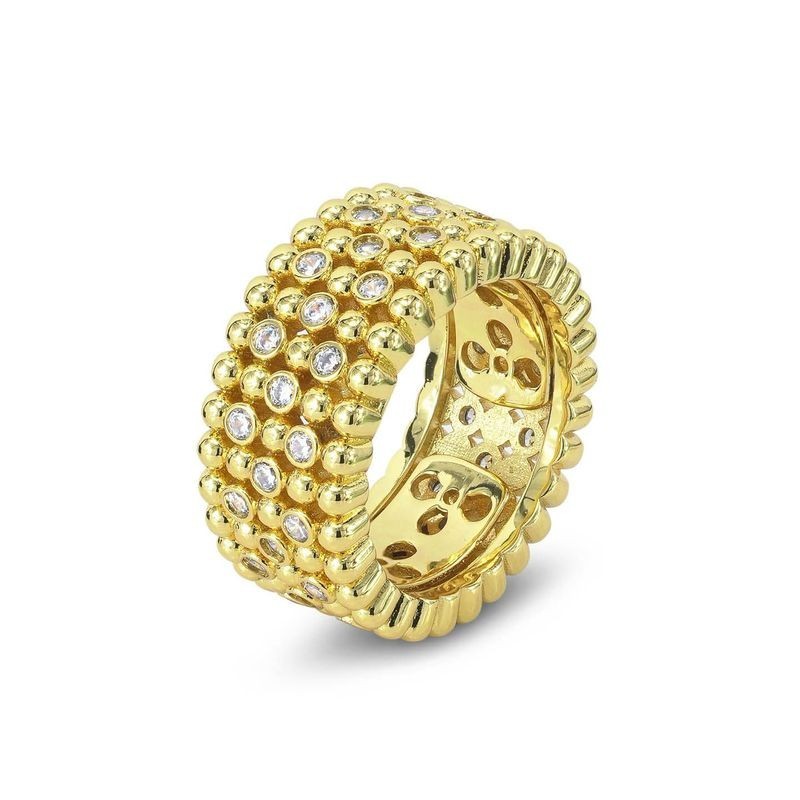 Anello placcato oro giallo a fascia larga con texture sferica e zirconi incastonati Mod.XAN226DG [f3cacd5b]