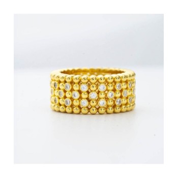 Anello placcato oro giallo a fascia larga con texture sferica e zirconi incastonati Mod.XAN226DG [6a9b35af]