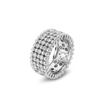 Anello a fascia larga con texture sferica e zirconi incastonati Mod.XAN226G [d53d9dd3]