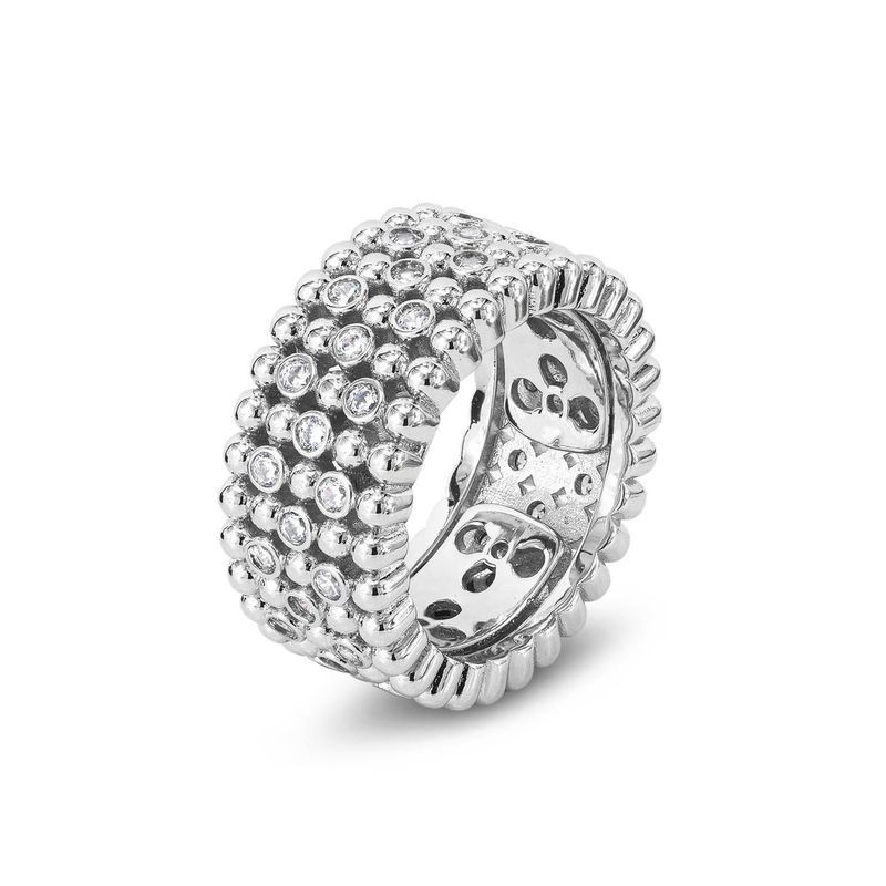 Anello a fascia larga con texture sferica e zirconi incastonati Mod.XAN226G [d53d9dd3]