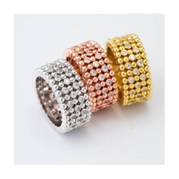 Anello a fascia larga con texture sferica e zirconi incastonati Mod.XAN226G [c98b3c97]