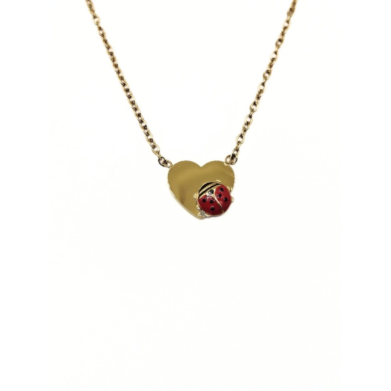 collana in acciaio con cuore e coccinella mod. pdd00257c [12d46cf1]