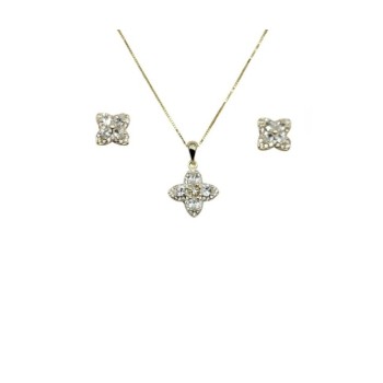 PARURE FIORE IN ARGENTO E ZIRCONI MOD. 72352 [e356fe50]