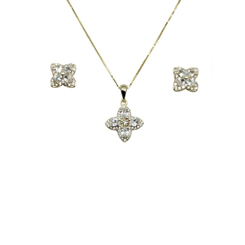 PARURE FIORE IN ARGENTO E ZIRCONI MOD. 72352 [e356fe50]