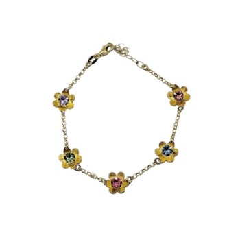 BRACCIALE IN ARG.DORATO CON FIORI E ZIRCONI MULTICOLOR MOD. ITAARGBR0183 [3427a2b1]