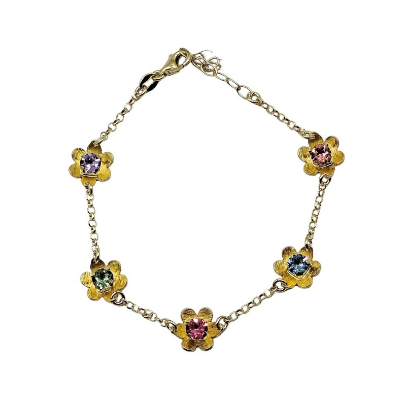 BRACCIALE IN ARG.DORATO CON FIORI E ZIRCONI MULTICOLOR MOD. ITAARGBR0183 [3427a2b1]