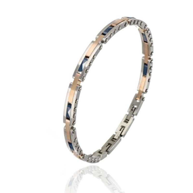 bracciale in acciaio con piastre rosa e blu mod. itabr6657 [8add7d2b]